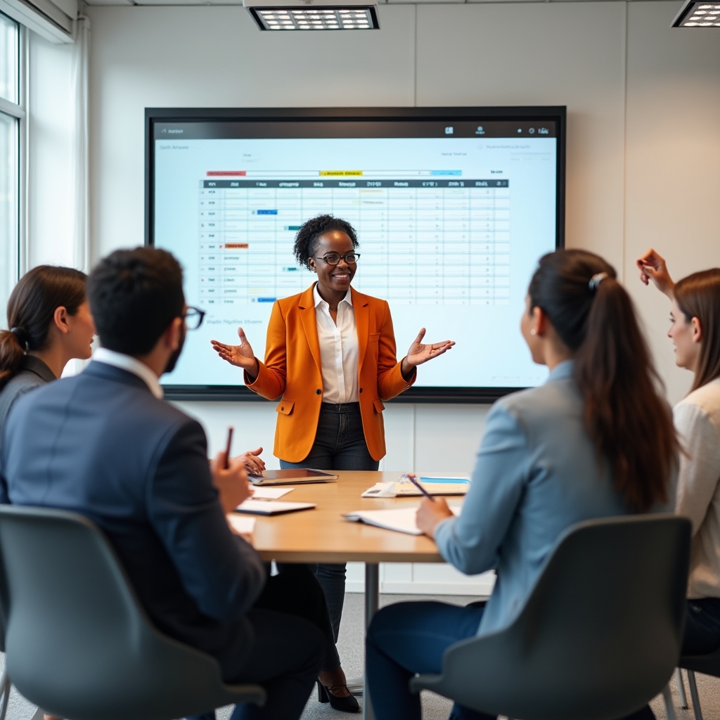 Sessione di formazione aziendale con team che apprende nuovo sistema operativo